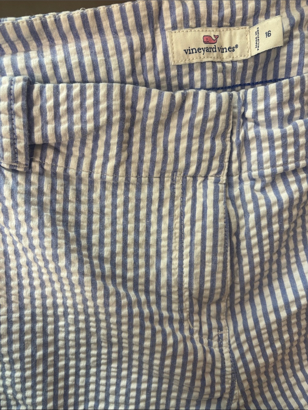 Vineyard Vines Blue and White Seersucker Bermuda Shorts - Picture 3 of 5